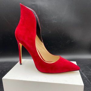 A FSJ red suede pointy toe kitten high heels slippers pumps shoes
